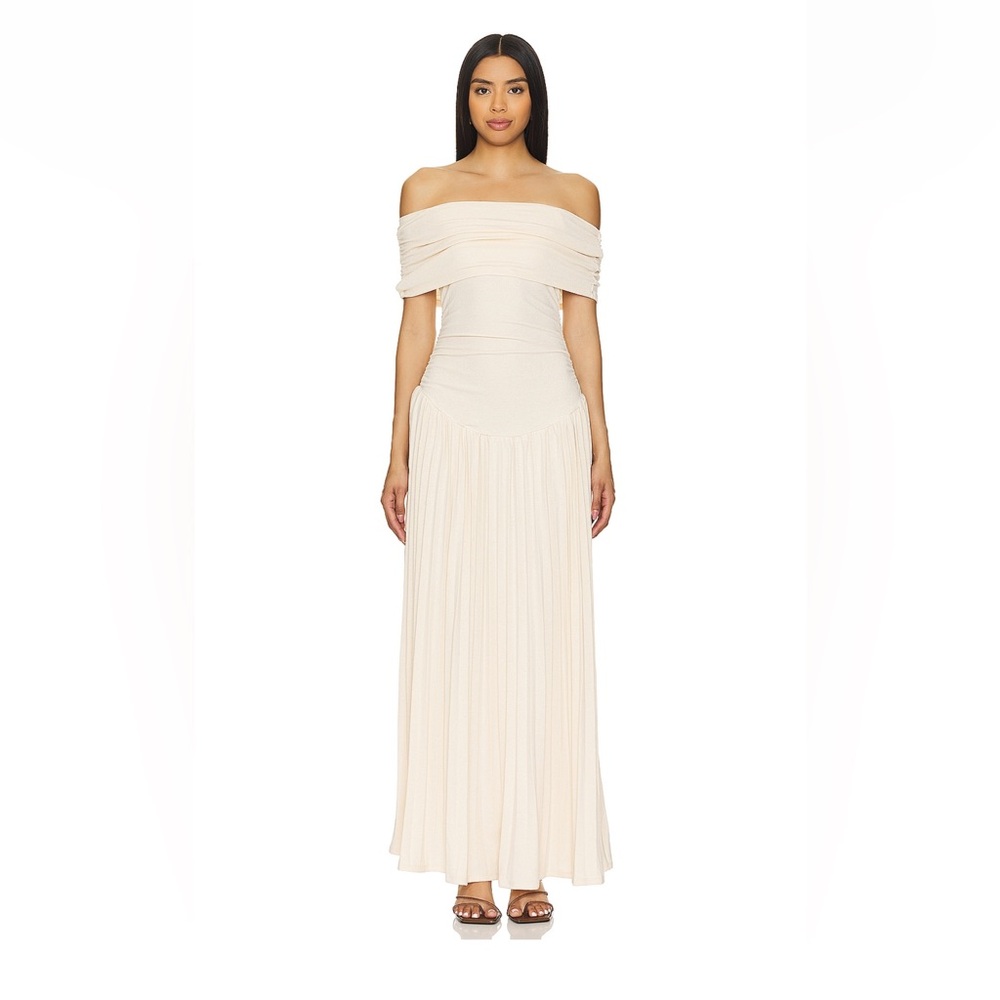 Lioness Strapless Pleated Off-White Maxi Dress